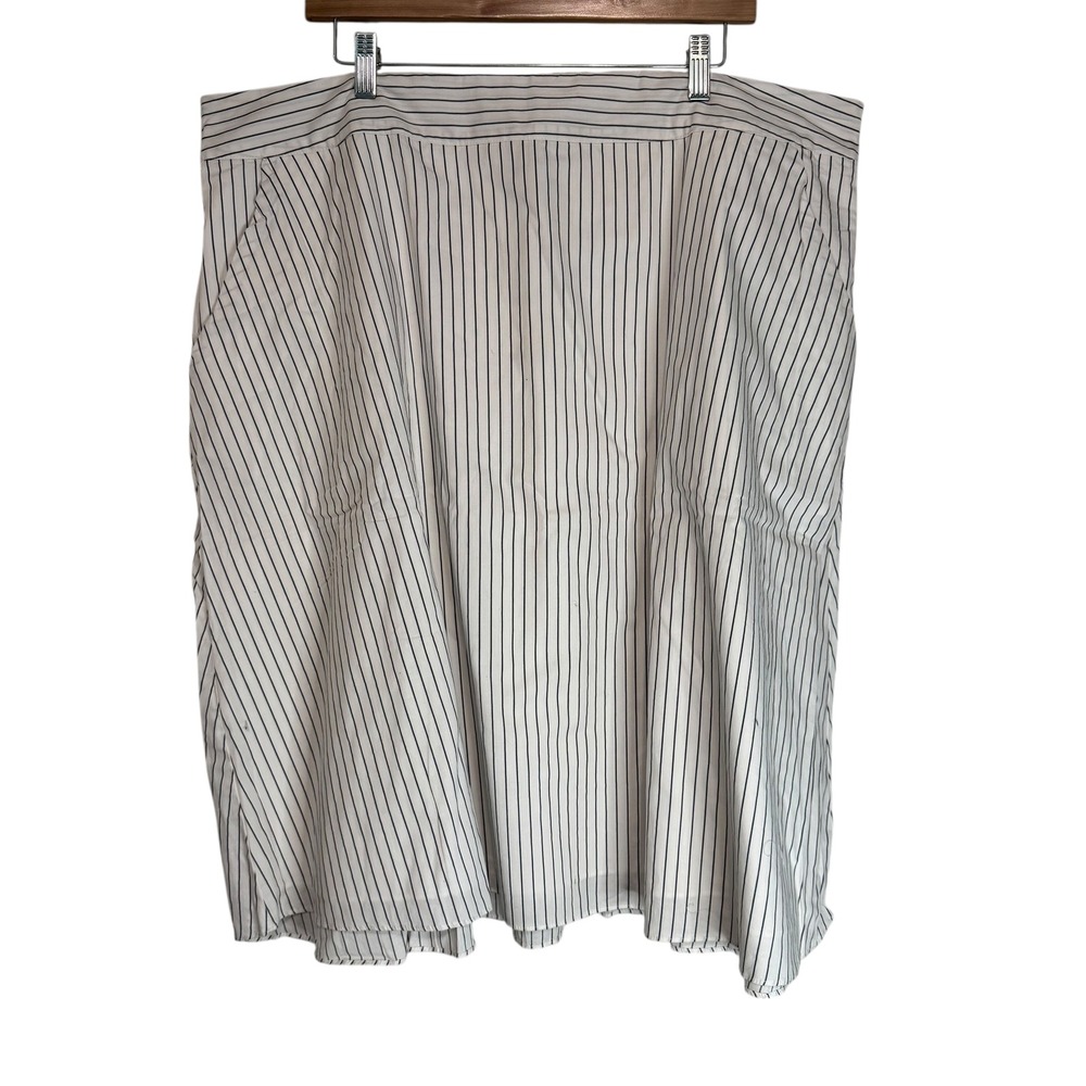Lane Bryant Plus Sz22 24 Skirt White Blue Stripe Cotton Smocked Waist Midi Skirt